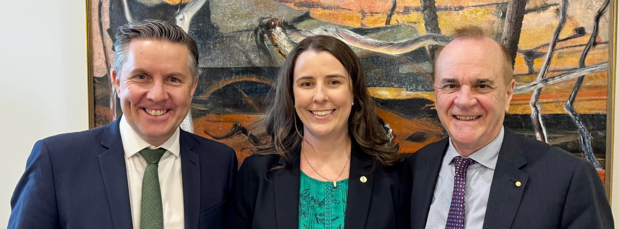 A photo of The Hon. Mark Butler MP, AMA Federal President Dr Danielle McMullen and AMA Federal Vice President Dr Julian Rait.