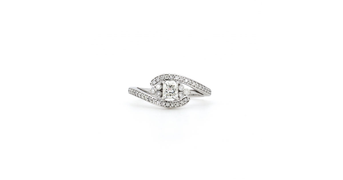 14K White Gold and Diamond, Cross Over Ring