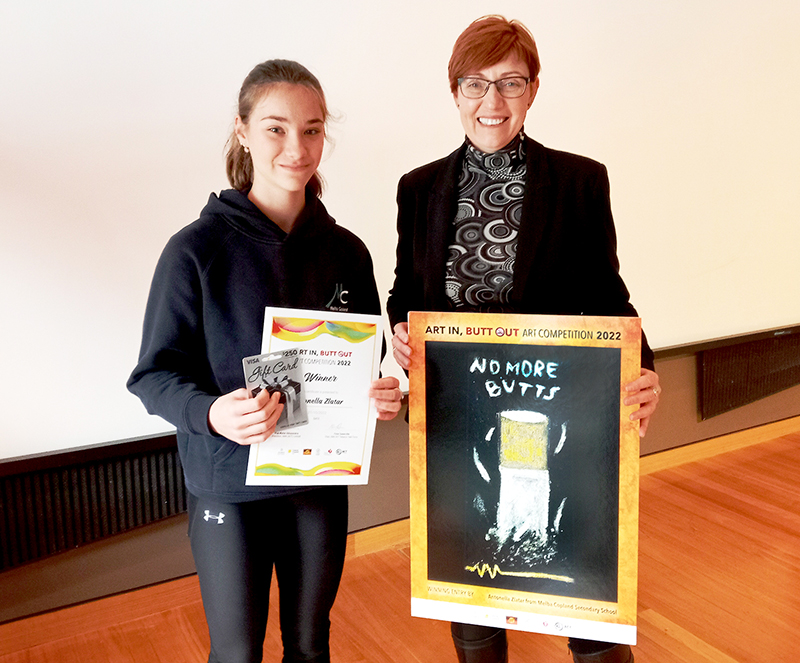 Antonella Zlatar with her winning entry, beside Health Minister Rachel Stephen-Smith.