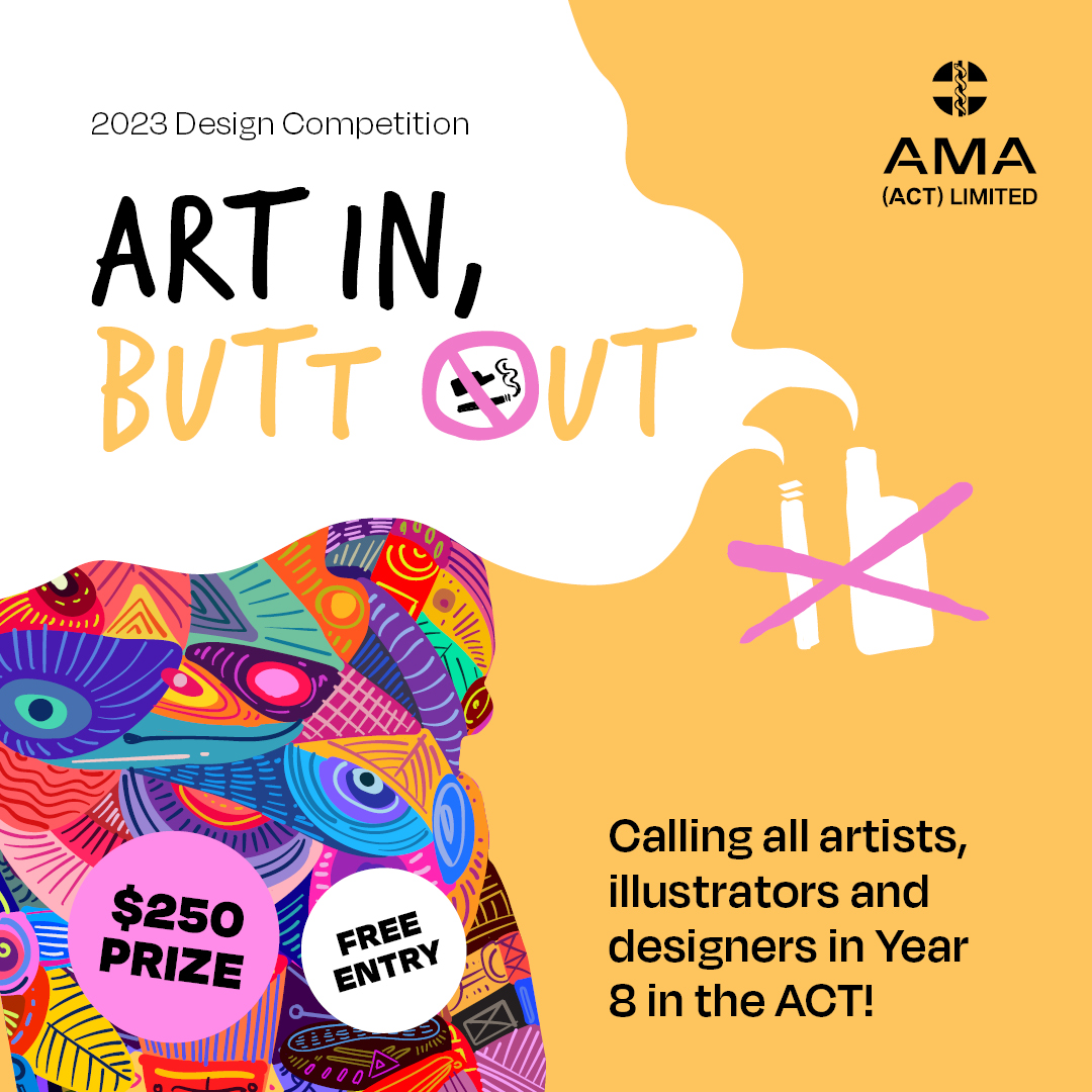 Art In Butt Out banner with title and AMA ACT logo