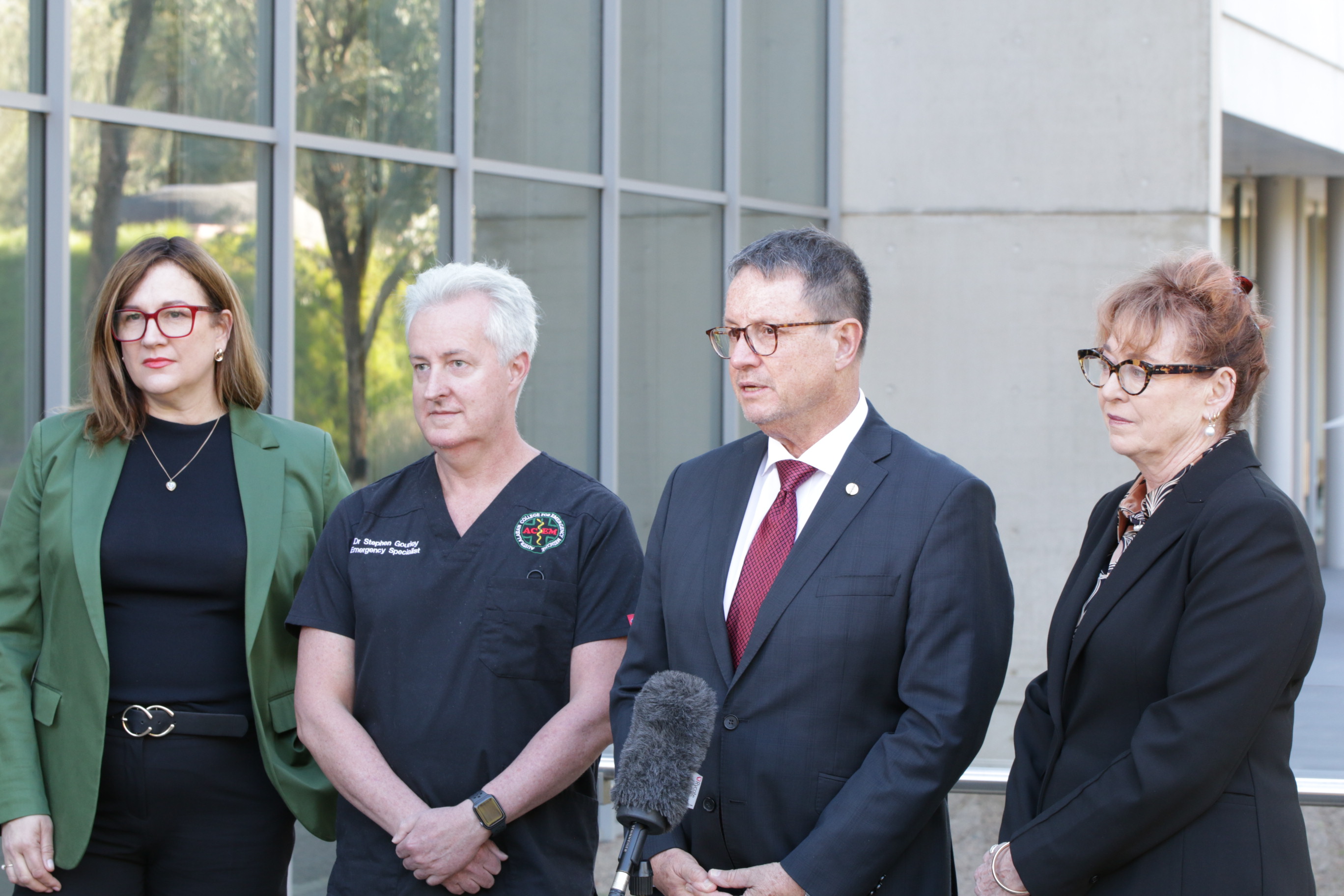 Professor Steve Robson (middle) at a press conference with (L-R) Dr Nicole Higgins, Dr Stephen Gourley and Associate Professor Kerin Fielding