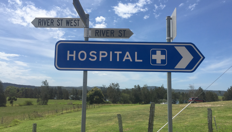 Hospital sign in rural Australia