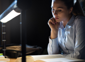 Student studying at night