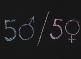 50/50 written on chalkboard