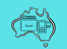 Australia image with records and eftpos terminal