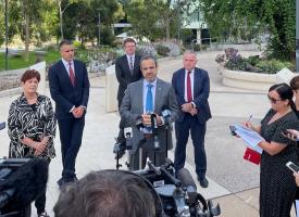 AMA President Dr Omar Khorshid in Adelaide talking to media 