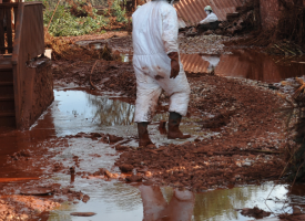 Person walking in disaster zone