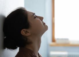 Distressed woman in hospital