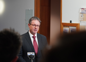 AMA President Professor Steve Robson speaking to the media in the Australian Parliament House press gallery