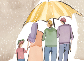 Family under umbrella