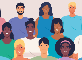 Cartoon of people with different ethnicities