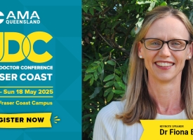 Dr Fiona Baker is a blonde woman wearing glasses and a white shirt. She will be addressing the Junior Doctors Conference in Hervey Bay in May.
