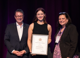 Kealey Griffiths presented with the AMA Indigenous Medical Scholarship by Professor Steve Robson and Dr Simone Raye