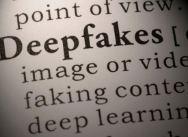 Close-up image of a dictionary showing definition of 'Deepfakes'