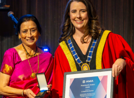 Dr Rajeshwary (Raji) Krishnan receiving the AMA's President's Award at the AMA25 conference