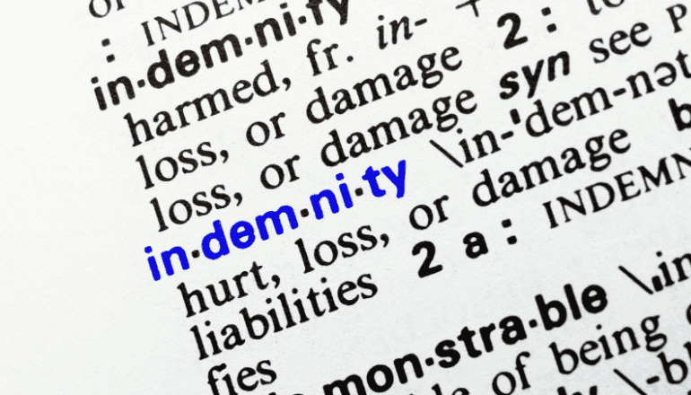 Dictionary text saying " indemnity"