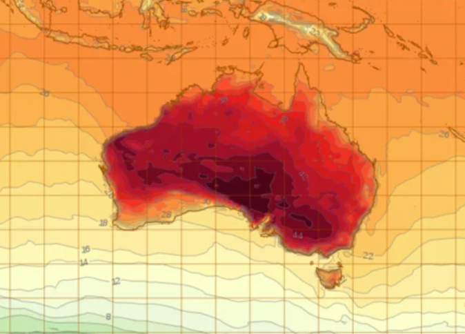 Heat map of Australia from January 2019 heatwave 