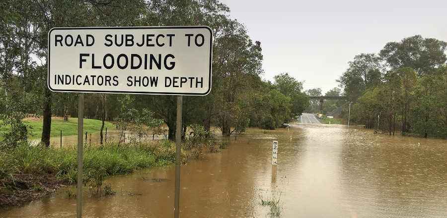 generic flooded area with flood signage 