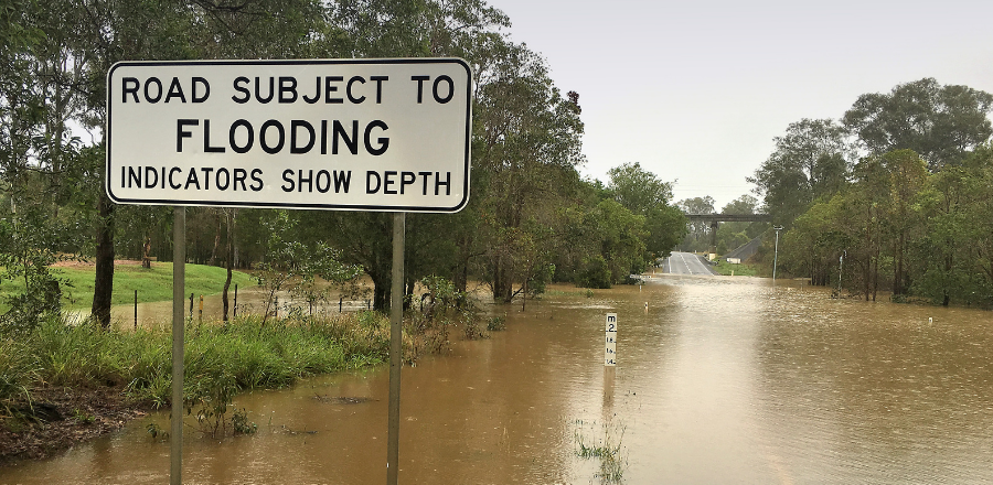 generic flooded area with flood signage