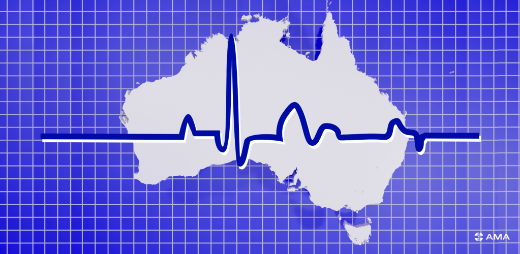 Map of australia with heartbeat crossing it