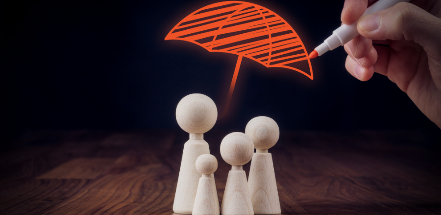 figures under an umbrella