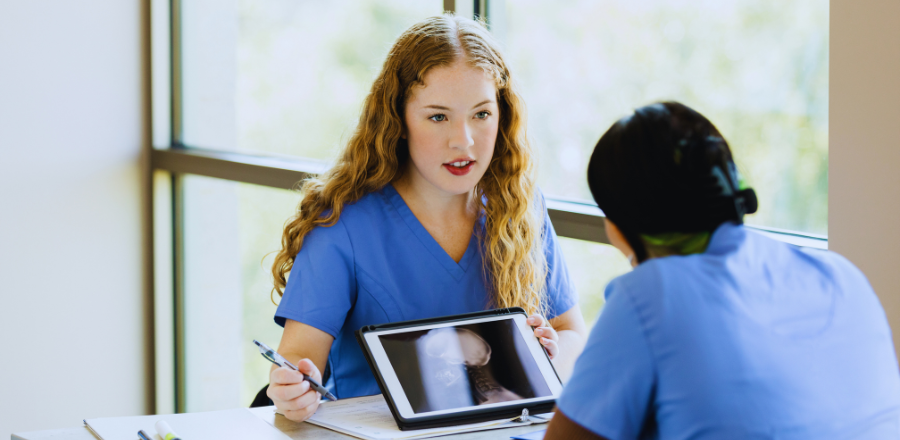 Student doctors at computer