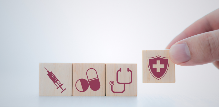 Private health insurance concept blocks